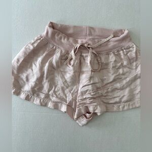 PJ Harlow Pink Satin Sleep Shorts, Ribbed Knit Elastic Waistband, XS
